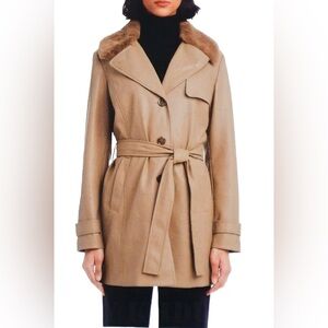 NEW Vince Camuto Women Faux Leather Trench Coat with belt ,Tan M, L, XL